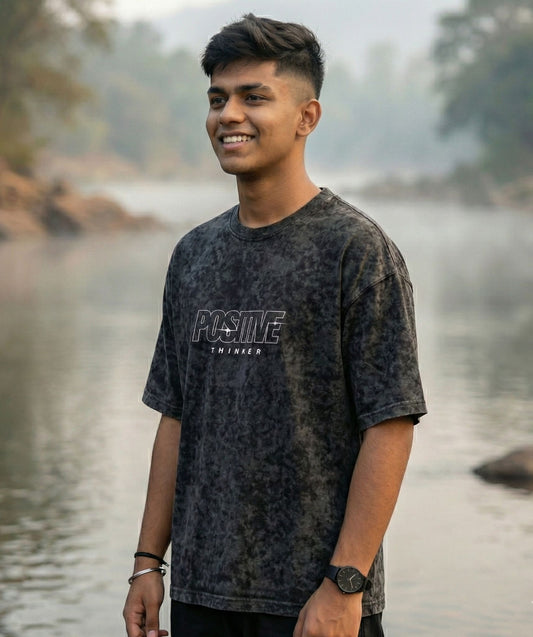 Positive Thinker Unisex Acid Washed Oversized Tee